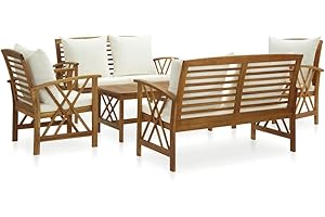 vidaXL Muebles de Jardín 5 Piezas Mobiliario Exterior Hogar Cocina Terraza Silla Mesa Asiento Suave con Respaldo con Cojines Madera Maciza de Acacia