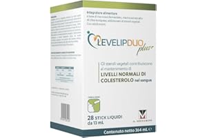 LevelipDUO Plus, integratore alimentare con steroli vegetali aggiunti, riso rosso fermentato, Olea europea e Vitamina B3. Per livelli di colesterolo normali nel sangue. 28 bustine Senza Glutine