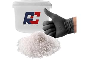 R&C COMPONENTS LTD De-Icer White Rock Salt Kit - Food Grade White Bucket Deicing Salt with Gloves to Spread - Ideal for Small Drive Ways, Paths, Stairways, Entrances Ice Melt