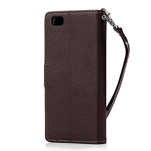 Huawei P8 Lite Hülle Cover HuaForCity® PU Leder Wallets Schale mit Kartenschlitz Halterungen Magnetverschluss Flip Buch-Art Bracket Funktion Fall Case für Huawei P8 Lite - 4