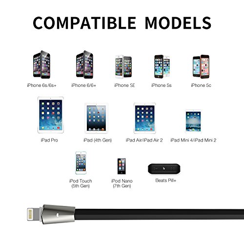 Lightning-Kabel, Aimus 6FT/1.8M PET verwicklungssicheres Kabel aus Zinklegierung 8 poliges Lightning-auf-USB-Kabel mit LED Licht Datensynchronisation & Schnellladekabel für iPhone 6/6 s/6 Plus/6 s Plus, iPhone 5/5 s/5 C/SE, iPad Mini 2 3 4 Air iPod und mehrere andere Geräte - 8