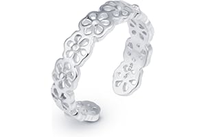 Amberta Adjustable 925 Sterling Silver Toe Ring for Women | Wave Hearts Flower Dolphin Crown Leaf Boho Foot Jewellery