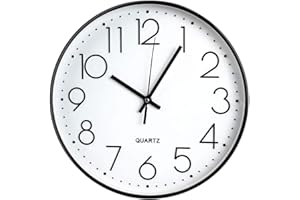 TOHOOYO Wall Clock 12 Inch Non-ticking Silent Quartz Decorative Clocks with Stereoscopic Dial Ultra-Quiet Movement Quartz for Office Classroom Home Living Room Bedroom Kitchen (Black)