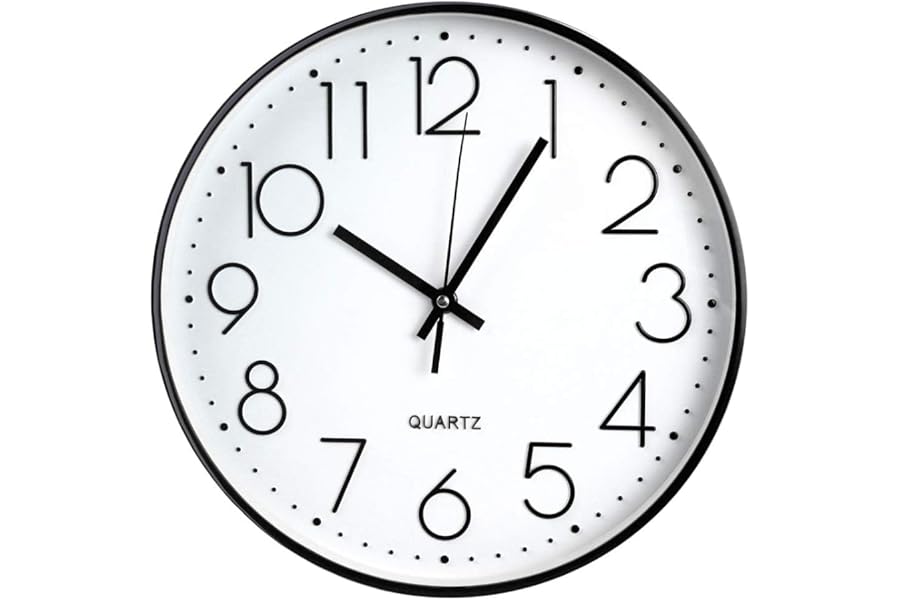 TOHOOYO Wall Clock 12 Inch Non-ticking Silent Quartz Decorative Clocks with Stereoscopic Dial Ultra-Quiet Movement Quartz for Office Classroom Home Living Room Bedroom Kitchen (Black)