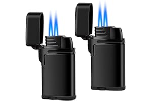 ‎LCFUN LcFun 2 Stück Feuerzeug Sturmfeuerzeug Jetflamme, 2 Flammen Jet Feuerzeug, Nachfüllbares Butangas feuerzeug, Geschenke für Männer und Frauen, ohne Gas (Schwarz und Schwarz)