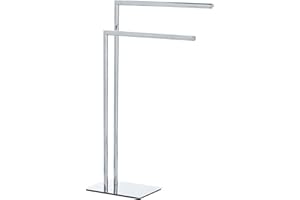 ‎WENKO WENKO Wieszak na ręczniki Recco, wolnostojący stojak na ręczniki z 2 równoległymi ramionami, stabilna płyta podstawa, chromowany metal, 48 x 80,5 x 20 cm, chrom