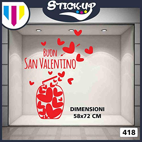 Vetrofanie SanValentino Adesivi SanValentino - Cuori in Barattolo - Misure 57X72 cm - Rosso - Vetrofanie per San Valentino, vetrine Negozi, Stickers, Adesivi