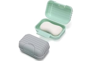 Alyvisun 2 Pcs Travel Soap Case with Lid, Portable Soap Dish, Soap Box with Raised Bottom, Waterproof Leakproof Soap Container Holder for Shower Travel Outdoor(Green & Grey)