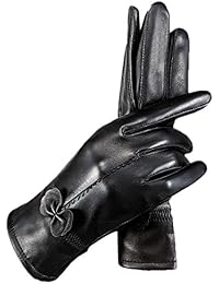 Butterme lujo Ladies Soft Guantes de piel de oveja con lazo diseño de punto de forro polar 100% Piel manoplas negro negro