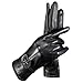 Price comparison product image Butterme Luxury Ladies Soft Sheepskin Leather Gloves With Bowknot Stitch Design Fleece Lining Mittens (Black)