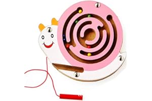 OOSTIFUN Gobus Colourful Wooden Mini Animals Shape Pen Driving Beads Maze Educational Toy Gift for Kids (Pink Snail)