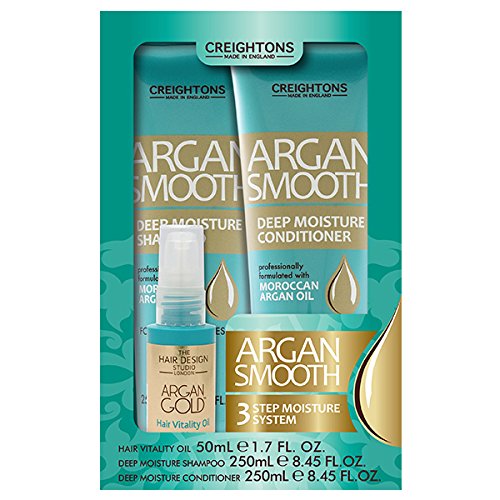 Argan Smooth 3 Step Moisture System Gift Set - Shampoo , Conditioner & Argan Gold Hair Vitality Oil