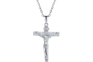 U7 Collier/Gourmette Crucifix Homme Femme Pendentif Croix Catholique en Acier/Argent 925 Plaqué Or avec Chaîne Offerte Bijou Religieux Cadeau Parfait