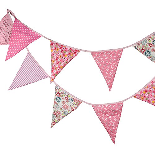 G2PLUS 12 Extra Wimpel Girlande Süße Bunting Wimpelkette Farbenfroh Wimpeln für Drauße (Rosa) - 4
