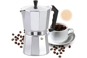 FainFun Moka Pot, Cafetiere Italienne 6 Tasses, Cafetières Italiennes Espresso, Cafetiere Moka Italienne, pour Plaques Gaz et Vitrocéramiques, 300ml, Aluminium, Argent