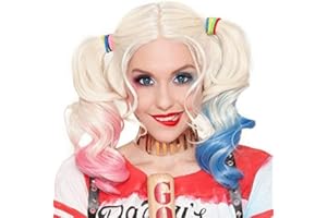 ‎MILDISO Perücke für Harley Quinn Mädchen Kinder Selbstmord Squad Rosa und Blau Mit Zwei Pferdeschwänzen für Frauen Damen Mädchen Kostümparty Karneval Cosplay Perücken 061A