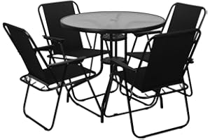 URBNLIVING Garden Table & Folding Deck Chairs Set 4 Seater Outdoor Patio Dining Furniture