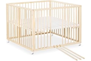 KLUPS JONAS Parc Bébé Réglable en Bois avec Roulettes Intégrées Pin