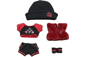 niannyyhouse Vêtements de poupée en peluche de 20 cm, chapeau, pantalon, gilet, chaussures, déguisement de poupée (rouge)