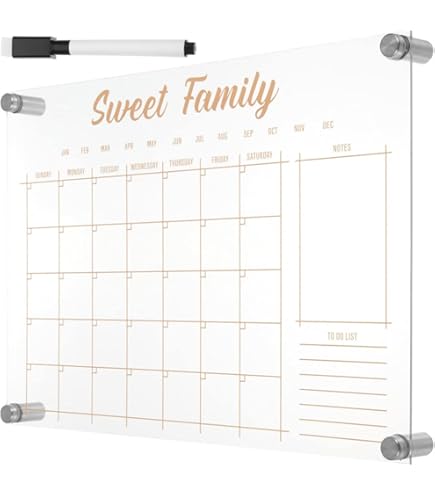 Black Acrylic Calendar Dry Erase For Wall, Family Planner, Monthly Calendar Dry Erase Whiteboard For Home, Office, 24" X 16"Reusable White - View #4