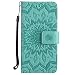 Produktbild Moto G5 hülle,Motorola G5 Handyhülle,Motorola Moto G5 Leder Wallet Tasche Brieftasche Schutzhülle ,Lonchee Sonnenblumen geprägten Muster Design Hochwertige PU Leder Folio Tasche Case Hülle im Bookstyle mit Standfunktion Kredit Kartenfächer (grün)