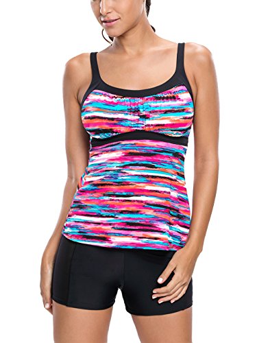 Womens Striped Tankini Sets Strappy Gradient Gorgeous Print Swimwear 2 Pieces Swimsuit Bikini Sets Plus Size