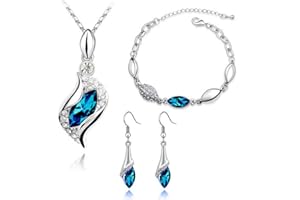 FDEETY Femme Parure de Bijoux Collier Boucles d'Oreilles Plaqué Or 18K Bracelet avec Diamant Flash Cristal Autrichien Cadeau pour Noël