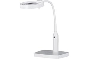 Rollei Tischlupe mit LED-Licht und Gelenk-Arm – 1,8X und 3,3X Vergrößerung, 6 LEDs mit Einstellbarer Helligkeit, Flexibler Arm, Standfuß & Tischklemme, Kabel- und batteriebetrieben