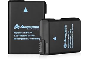 EN-EL14 EN-EL14A Battery,Powerextra 2 Pack 1500mAh Nikon Battery Compatible with Nikon D5600 D5500 D5300 D5100 D5200 D3500 D3400 D3300 D3200 D3100,Coolpix P7100 P7700 Cameras Battery