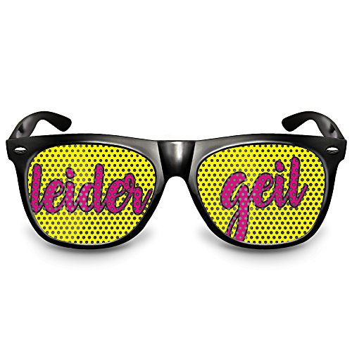 COOLEARTIKEL Partybrille Motiv „Leider geil“ | beklebte Sonnenbrille | Spaßbrille für Mottoparty | Atzenbrille/Fliegerbrille mit UV-Schutz | UV 400 Filter 3 | Schwarz | Weiß | Pilot