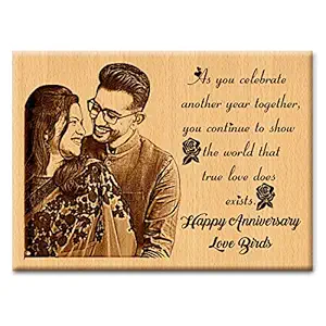 GFTBX Wedding Anniversary Personalized Engraved Rectangular Wooden Photo Plaque (5 x 4 inches, Brown)