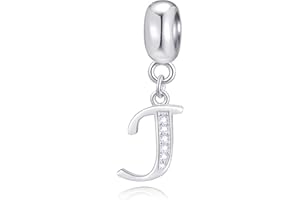 GLOWDAS 26 Letters Charms Initial A-Z Alphable Pendant Beads, fit European DIY Bracelet, 925 Sterling Silver Dangle Letter with CZ Charms, Gifts for Mothers Day/Family/Friends