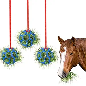 3Pcs Hanging Feeding Ball for Horse- Silicone Horse Treat Ball with Strong Nylon Rope- Blue Slow Feed Hay Ball Hanging Feeding Toy for Horse Goat Sheep Relieve Stress (5.3