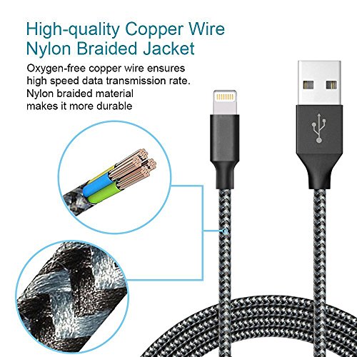Cable Lightning ONSON 4-Pack 1M 2M 3M Cable iPhone de Carga Lightning a USB Cable Cargador iPhone de Nylon para Apple iPhone 8   8 Plus   7   7 Plus   6S   6   5   5S   SE  iPad Pro   Air   Mini