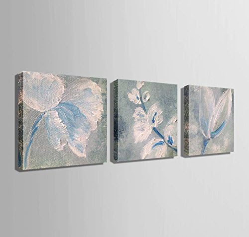 GY&amp;H Art-Light blue flowers Framed Flowers And Birds Painting 100% Hand Painted Oil Paintings On Canvas Wall Art Ready To Hang For Bedroom Home Decorations ,3pcs,25*25CM
