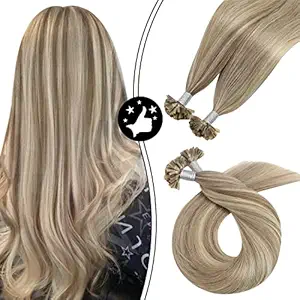 U Tip Hair Extensions, Moresoo 100% Remy Human Hair Extensions Color #9A Brown Mixed with #60 Platinum Blonde Fusion Hair Extensions 22 Inch Remy Straight Hair Extensions 50g 50s