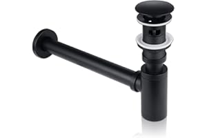 Ketaliria Ensemble siphon universel et bonde d'écoulement pour lavabo avec trop-plein, siphon avec manchon en caoutchouc, noir mat, valve pop-up pour lavabo 1 1/4"