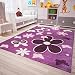 Produktbild VIMODA Kinder Teppich Modern Blumen Sterne Farbe Lila Pflegeleicht 80x150 cm