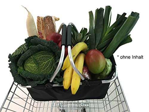 Faltbarer Einkaufskorb, platzsparend, leicht, stabil; Tragegewicht 25 kg, Fassungsvermögen 25 l, schwarz. Damit wird Einkaufen zum Vergnügen. Mit 6 cm Höhe gefaltet, ist er einfach zu verstauen. - 2