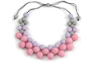 Avalaya Pastel Pink/Lavender/Grey Graduated Resin Beaded Cotton Cord Necklace/ 40cm - 48cm L/Adjustable