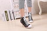 Obermaterial: Denim NGRDX&G Damen Sneaker Frauen Canvas Schuhe High Heels Nieten Denim Schuhe Fashion Schuhe High Heels Schuhe, Schwarz, 4.