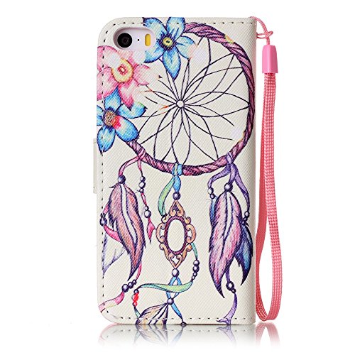 iphone SE / iphone 5 / iphone 5S Hülle Leder ,SKYXD Traumfänger Drucken Muster Schutzhülle PU Folio Ledertasche Trageschlaufe / Magnetverschluss / Kartenfächer Brieftasche / Standfunktion Handyhülle mit Eule Staubstecker + Eingabestift 3 in 1 Zubehör Handytasche Etui für Apple iphone 5/5s/SE Bookstyle Flip Leather Case With Stylus Dust Plug - 7