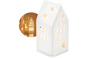 COM-FOUR® Casa de Luz de Té de Porcelana - Casa de Porcelana Mate con Base de Vela de Té - Casa de Luz - Decoración Elegante de la Habitación en Forma de Casa (14cm)