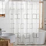 Duschvorhang Anti-Schimmel und Wasserdicht Gitter Digital Gedruckt PEVA Badezimmer Badvorhang mit Duschvorhang Haken 120/150/180/200 x 180cm Weiß