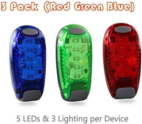 LED Safety Light(3 Pack 3 Colour),5 high-powered LEDs per device &amp; 3 lighting modes, super bright for Runners, Cyclists, Walkers, Joggers, Kids, Dogs, Relays &amp; More - Clip to Clothes Strap to Wrist, Ankle, Bike, Collar, or Just About Anywhere!