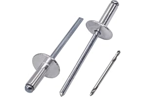 SKIR'CO (50 piezas) Remaches ciegos de aluminio con brida grande de 4,0 x 12 mm, mandril de acero, broca incluida