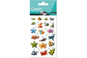 Maildor 560384C - Un sachet de gommettes 3D Cooky 1 planche 7,5x12cm, Animaux de la mer (29 stickers)