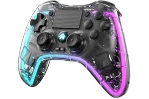 RALAN Clear Wireless Controller mit 8 Farben Einstellbarer LED-Beleuchtung Kompatibel mit PS4/Pro/Slim/for PS4 Controller, mit Kopfhöreranschluss