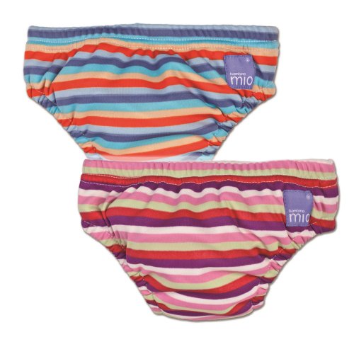 Vital Innovations Bambino Mio 2SWML-PS-OS Swim Nappy, Set of 2, Pink Stripes and Orange Stripes, Large