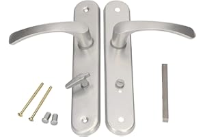 KOTARBAU® Juego de manillas para puerta de baño, Manilla con pestillo, Placa larga, 90 mm, Manillas de aluminio - plateado, 2 Manetas con cierre, Manijas diseño clásico, Kit de montaje, Picaportes
